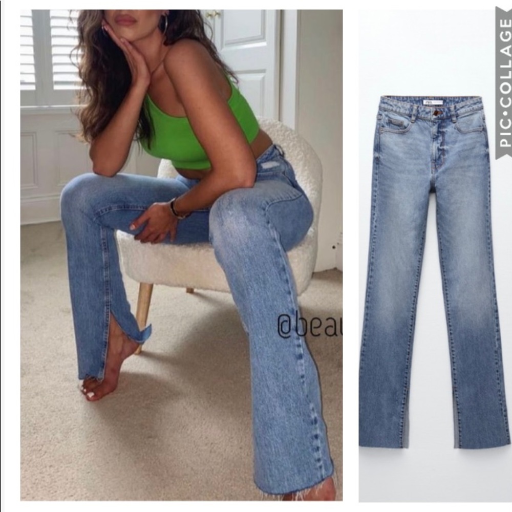 ZARA high rise slim flare full length jeans blogger insta favorite